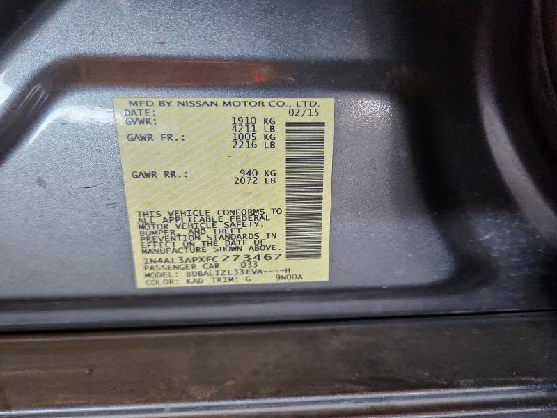 62665036 :رقم المزاد ، 1N4AL3APXFC273467 vin ، 2015 Nissan Altima مزاد بيع