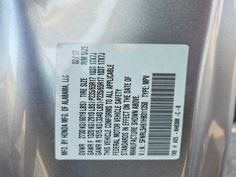 63018046 :رقم المزاد ، 5FNRL5H61HB011350 vin ، 2017 Honda Odyssey مزاد بيع