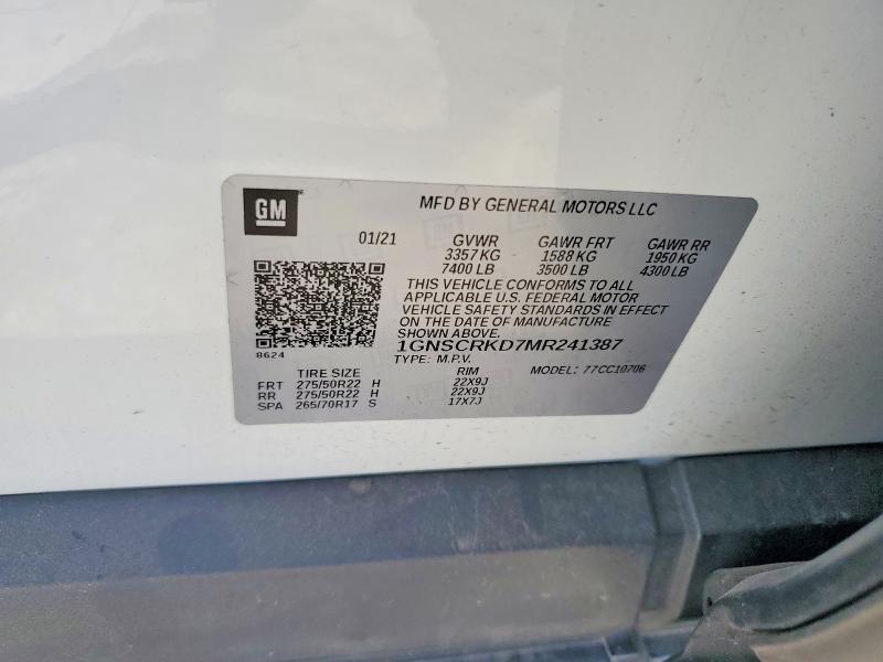 Продаж на аукціоні авто 2021 Chevrolet Tahoe, vin: 1GNSCRKD7MR241387, номер лоту: 61590096