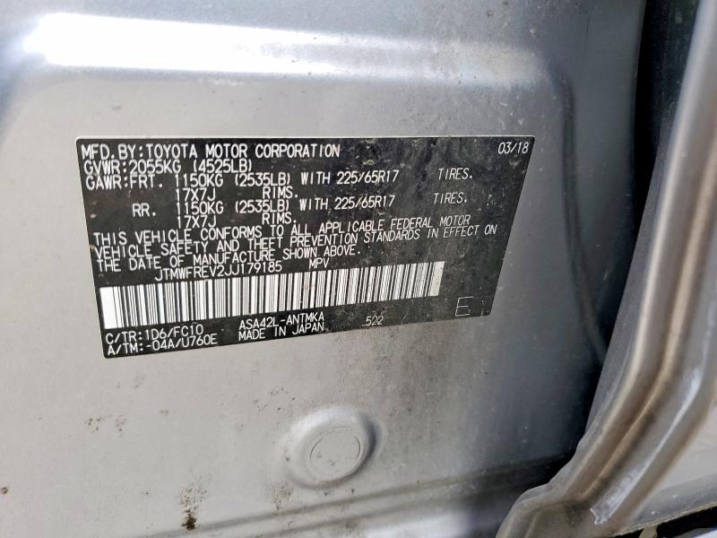 60175886 :رقم المزاد ، JTMWFREV2JJ179185 vin ، 2018 Toyota Rav4 مزاد بيع