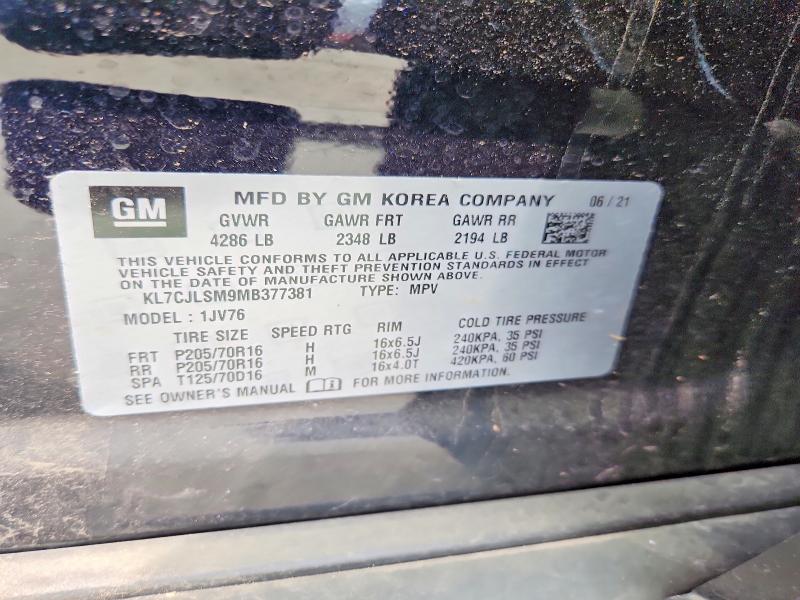 63060436 :رقم المزاد ، KL7CJLSM9MB377381 vin ، 2021 Chevrolet Trax مزاد بيع