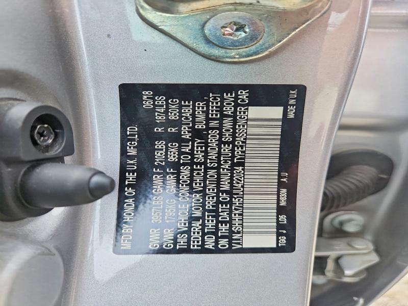 Продажа на аукционе авто 2018 Honda Civic, vin: SHHFK7H51JU422034, номер лота: 58795716