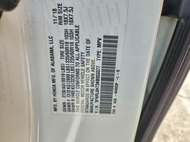 Auction sale of the 2019 Honda Odyssey, vin: 5FNRL6H73KB053377, lot number: 60674546