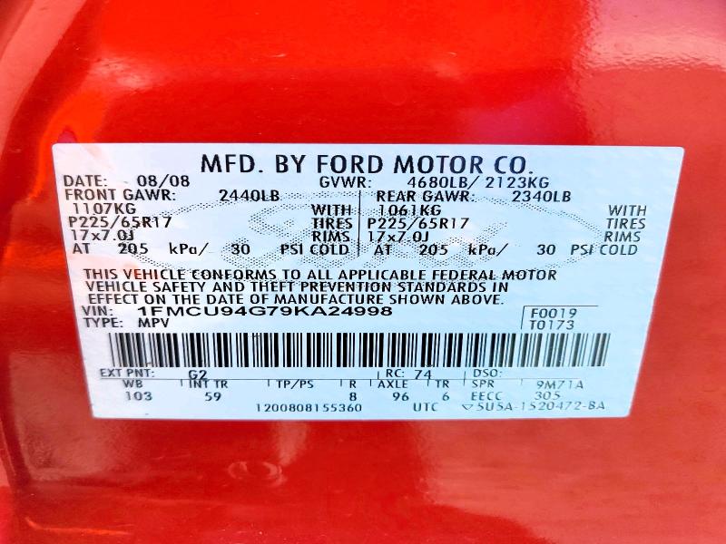 Auction sale of the 2009 Ford Escape, vin: 1FMCU94G79KA24998, lot number: 62684426