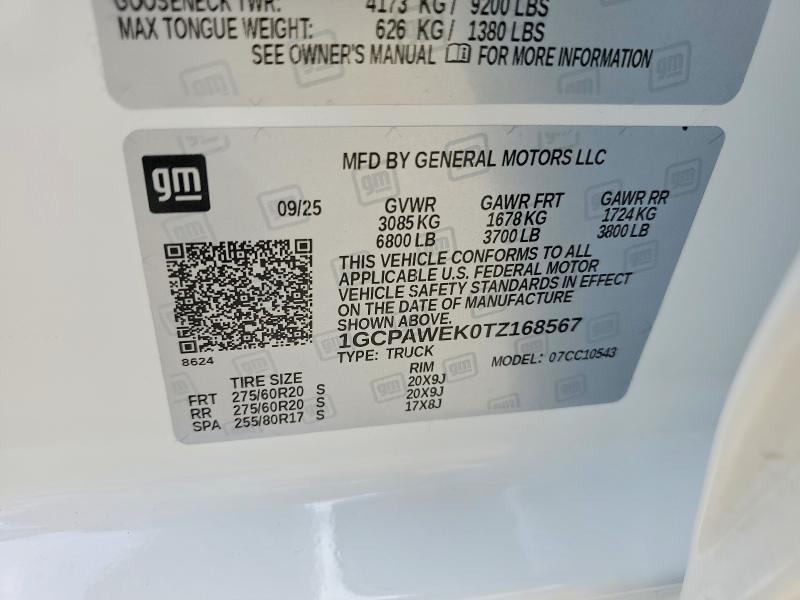 Продаж на аукціоні авто 2026 Chevrolet Silverado, vin: 1GCPAWEK0TZ168567, номер лоту: 61491676