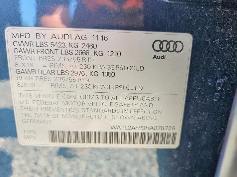Aukcja sprzedaży 2017 Audi Q5, vin: WA1L2AFP3HA078726, numer aukcji: 59076306