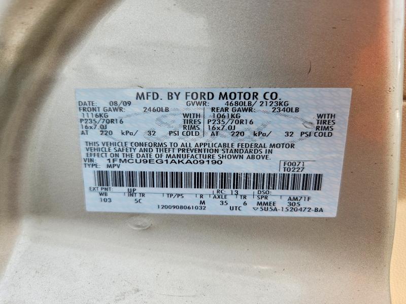 2010 Ford Escape მანქანა იყიდება აუქციონზე, vin: 1FMCU9EG1AKA09190, აუქციონის ნომერი: 61504036