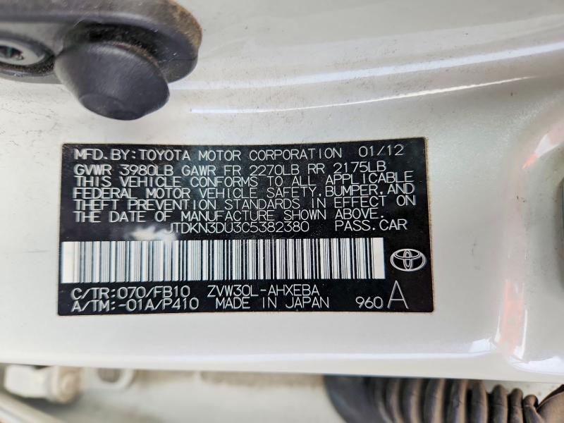 Aukcja sprzedaży 2012 Toyota Prius, vin: JTDKN3DU3C5382380, numer aukcji: 60882686