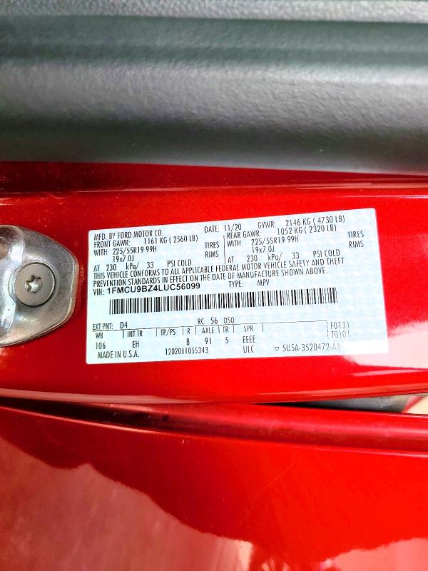 Продажа на аукционе авто 2020 Ford Escape, vin: 1FMCU9BZ4LUC56099, номер лота: 62426576