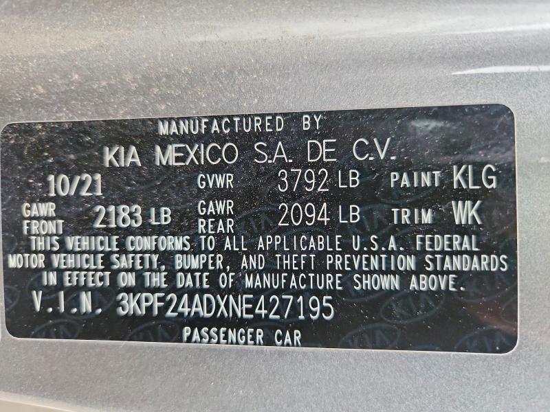 Aukcja sprzedaży 2022 Kia Forte, vin: 3KPF24ADXNE427195, numer aukcji: 61506406