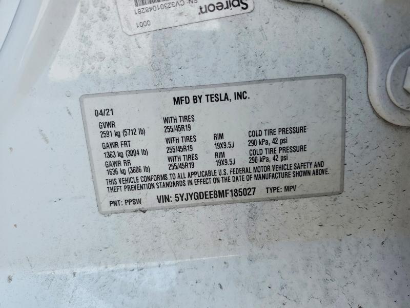 Aukcja sprzedaży 2021 Tesla Model Y, vin: 5YJYGDEE8MF185027, numer aukcji: 59889526
