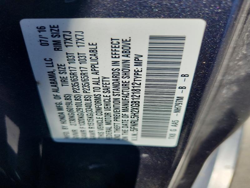 Auction sale of the 2016 Honda Odyssey, vin: 5FNRL5H2XGB121812, lot number: 60893436