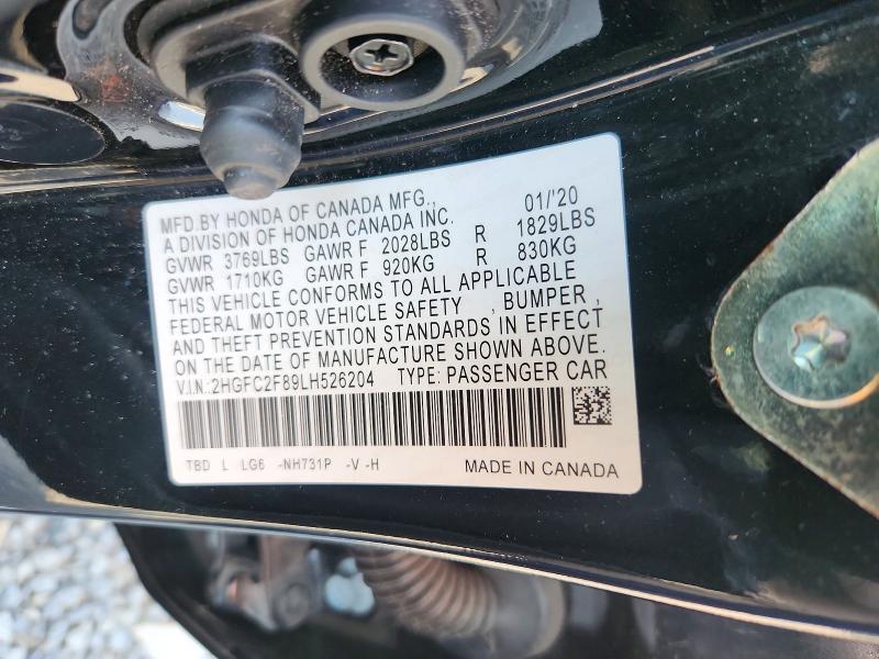 Продажа на аукционе авто 2020 Honda Civic, vin: 2HGFC2F89LH526204, номер лота: 59772676