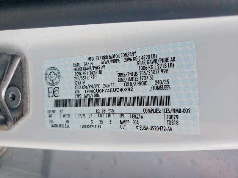 61749566 :رقم المزاد ، 1FMCU0F74EUD40382 vin ، 2014 Ford Escape مزاد بيع