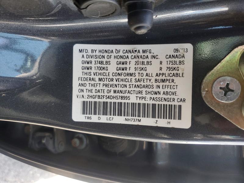 Продаж на аукціоні авто 2013 Honda Civic, vin: 2HGFB2F54DH578995, номер лоту: 62480266