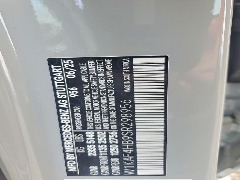 2025 Mercedes-benz C მანქანა იყიდება აუქციონზე, vin: W1KAF4HB9SR298956, აუქციონის ნომერი: 57064116