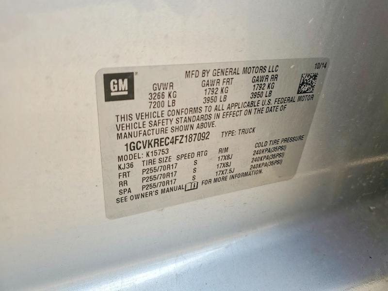 Продаж на аукціоні авто 2015 Chevrolet Silverado, vin: 1GCVKREC4FZ187092, номер лоту: 62127916