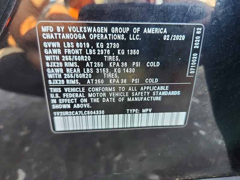 Aukcja sprzedaży 2020 Volkswagen Atlas, vin: 1V2UR2CA7LC504330, numer aukcji: 62049116