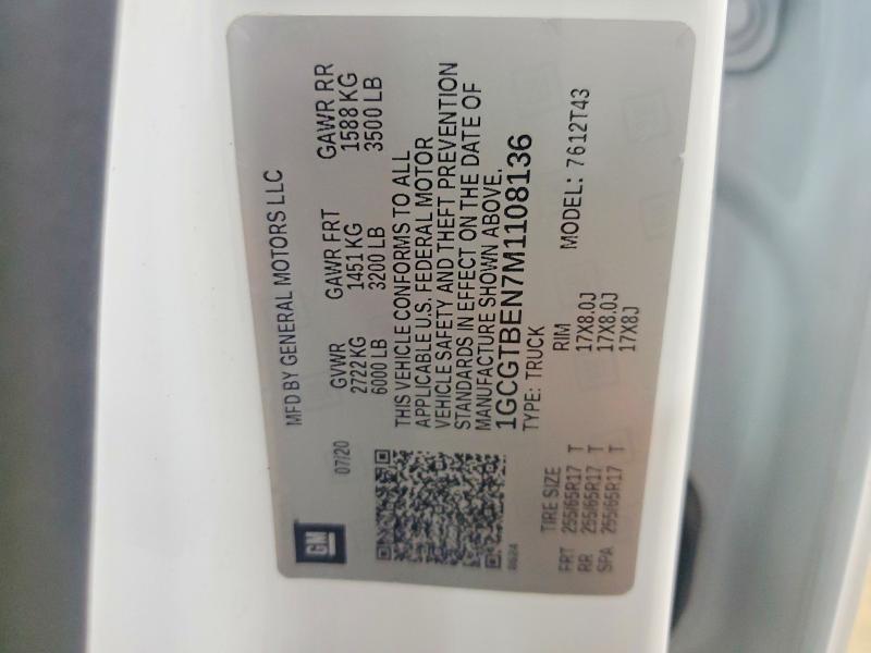 61915246 :رقم المزاد ، 1GCGTBEN7M1108136 vin ، 2021 Chevrolet Colorado مزاد بيع
