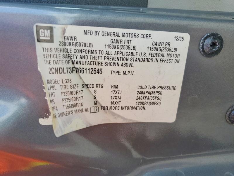 Auction sale of the 2006 Chevrolet Equinox, vin: 2CNDL73F766112646, lot number: 59807556