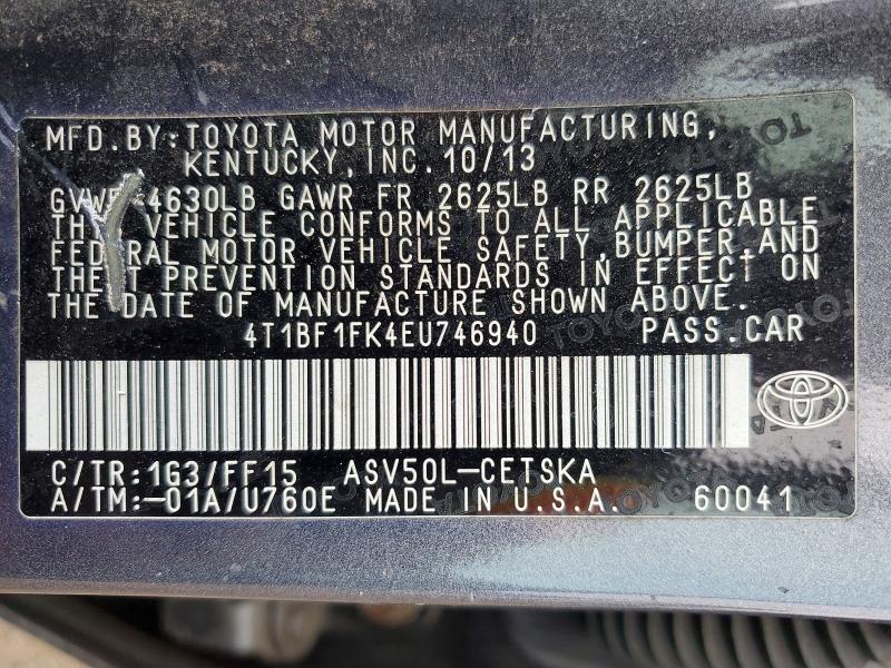 Продажа на аукционе авто 2014 Toyota Camry, vin: 4T1BF1FK4EU746940, номер лота: 62396206