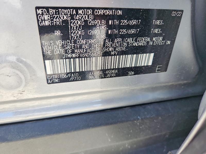 Продажа на аукционе авто 2022 Toyota Rav4, vin: JTMRWRFV6ND564751, номер лота: 60149796