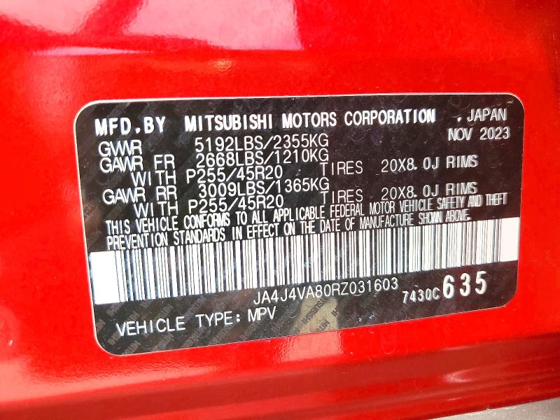 Продаж на аукціоні авто 2024 Mitsubishi Outlander, vin: JA4J4VA80RZ031603, номер лоту: 62504426