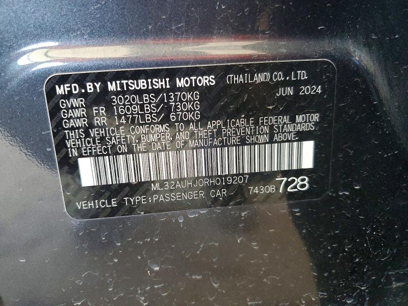 2024 Mitsubishi Mirage მანქანა იყიდება აუქციონზე, vin: ML32AUHJ0RH019207, აუქციონის ნომერი: 61013936
