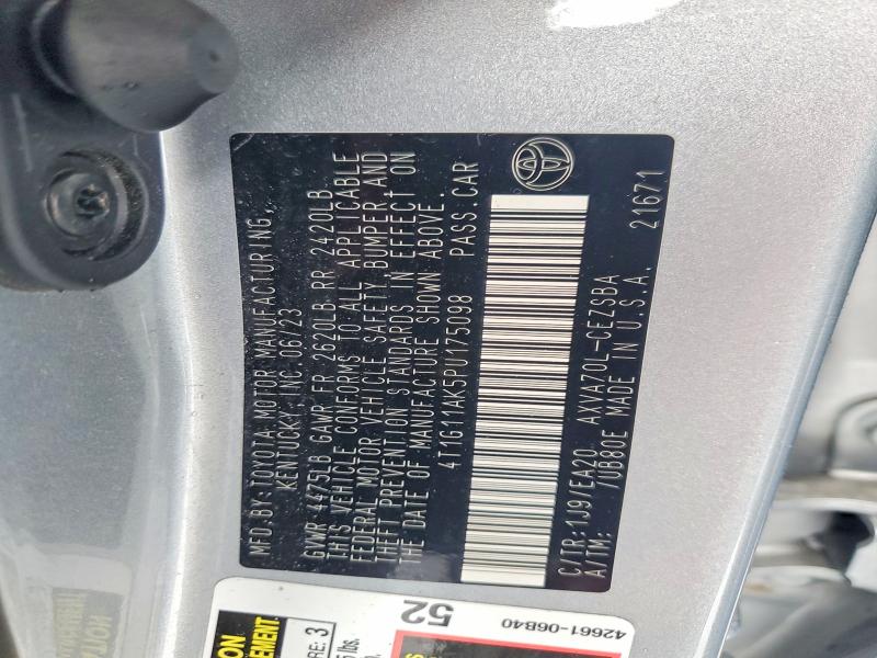 2023 Toyota Camry მანქანა იყიდება აუქციონზე, vin: 4T1G11AK5PU175098, აუქციონის ნომერი: 60400876