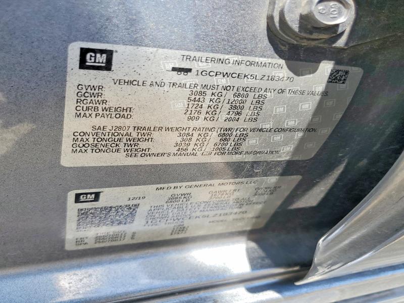 Aukcja sprzedaży 2020 Chevrolet Silverado, vin: 1GCPWCEK5LZ183470, numer aukcji: 60281216