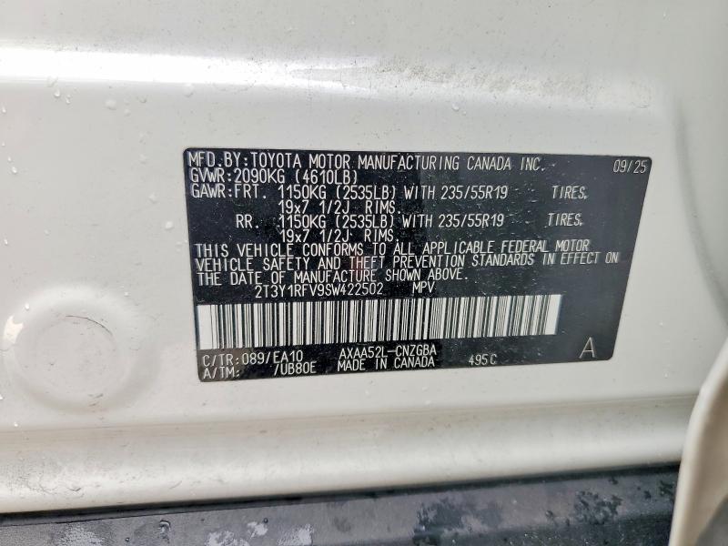 Aukcja sprzedaży 2025 Toyota Rav4, vin: 2T3Y1RFV9SW422502, numer aukcji: 60424966