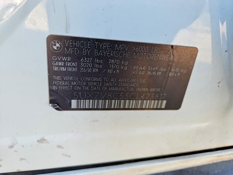 62780116 :رقم المزاد ، 5UXZV8C53CL423817 vin ، 2012 Bmw X5 مزاد بيع