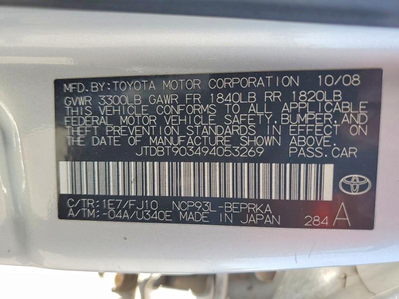Aukcja sprzedaży 2009 Toyota Yaris, vin: JTDBT903494053269, numer aukcji: 61648536