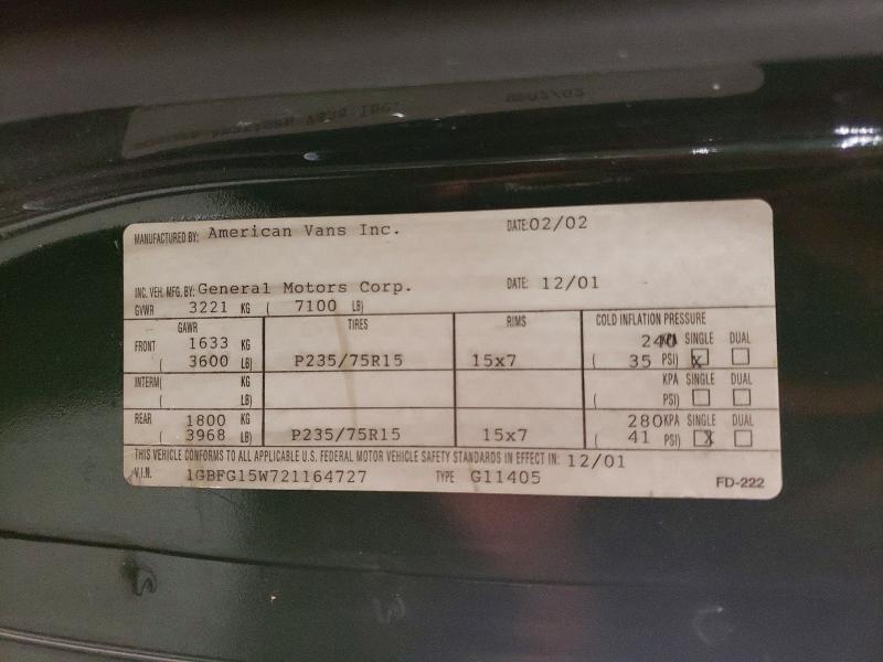 61397526 :رقم المزاد ، 1GBFG15W721164727 vin ، 2002 Chevrolet Express G1500 مزاد بيع