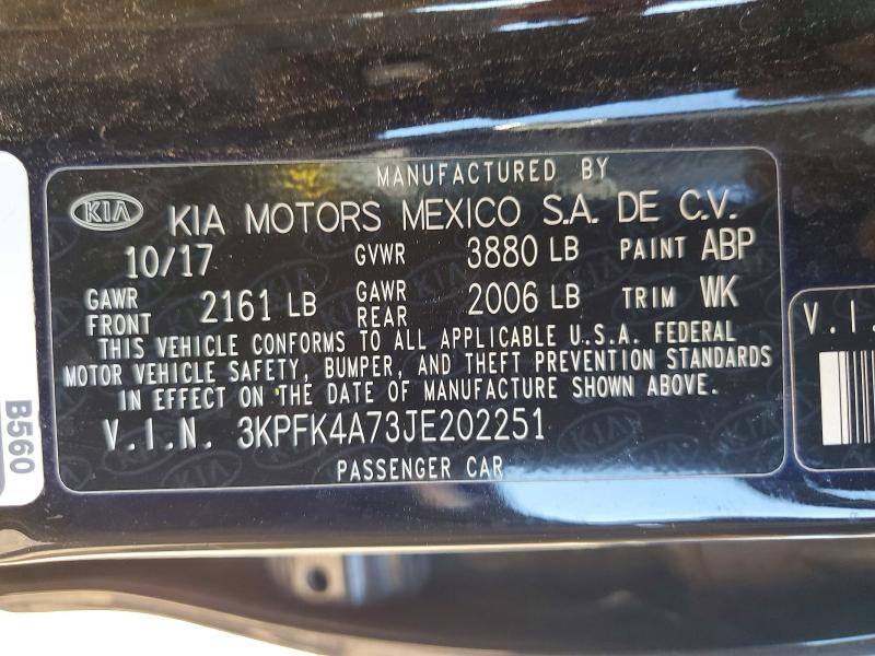62851086 :رقم المزاد ، 3KPFK4A73JE202251 vin ، 2018 Kia Forte مزاد بيع