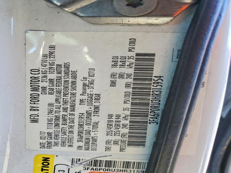 59717676 :رقم المزاد ، 3FA6P0RU3HR315954 vin ، 2017 Ford Fusion مزاد بيع