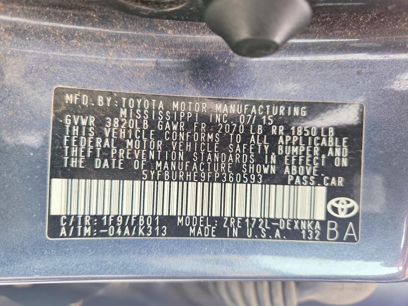 Продаж на аукціоні авто 2015 Toyota Corolla, vin: 5YFBURHE9FP360593, номер лоту: 61600116