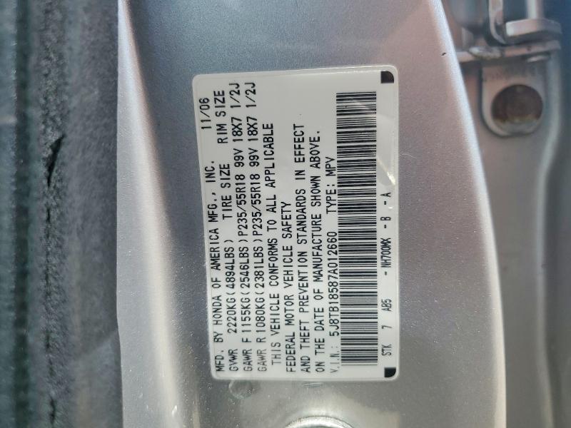 2007 Acura Rdx მანქანა იყიდება აუქციონზე, vin: 5J8TB18587A012660, აუქციონის ნომერი: 85981655