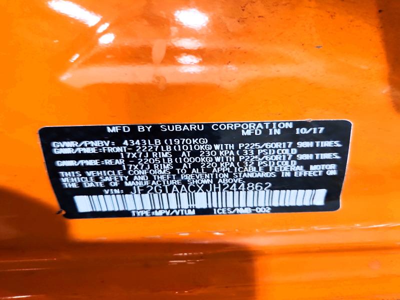 Aukcja sprzedaży 2018 Subaru Crosstrek, vin: JF2GTAACXJH244862, numer aukcji: 59259096