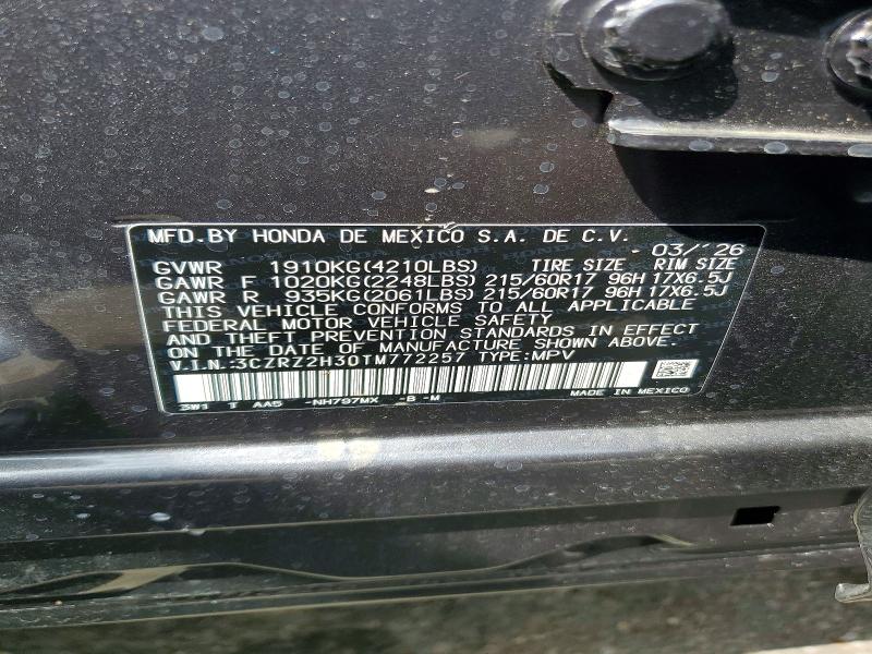 Продажа на аукционе авто 2026 Honda Hr-v, vin: 3CZRZ2H30TM772257, номер лота: 61926606
