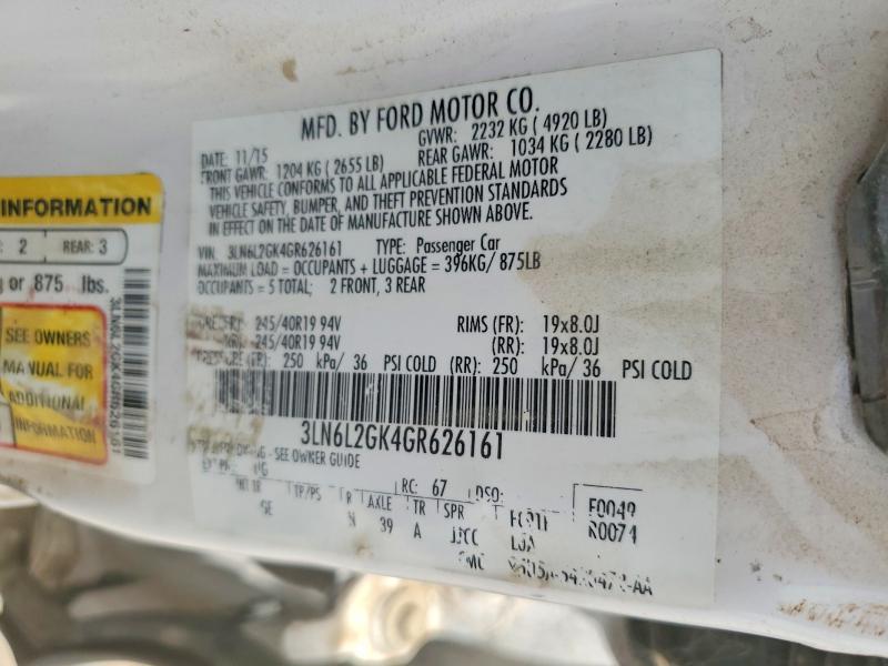 Продажа на аукционе авто 2016 Lincoln Mkz, vin: 3LN6L2GK4GR626161, номер лота: 61231056