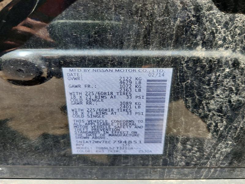 60071596 :رقم المزاد ، 5N1AT2MV7EC794851 vin ، 2014 Nissan Rogue مزاد بيع