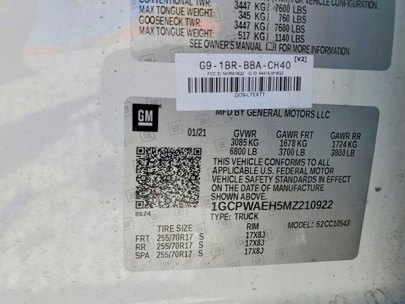 Aukcja sprzedaży 2021 Chevrolet Silverado, vin: 1GCPWAEH5MZ210922, numer aukcji: 63569336