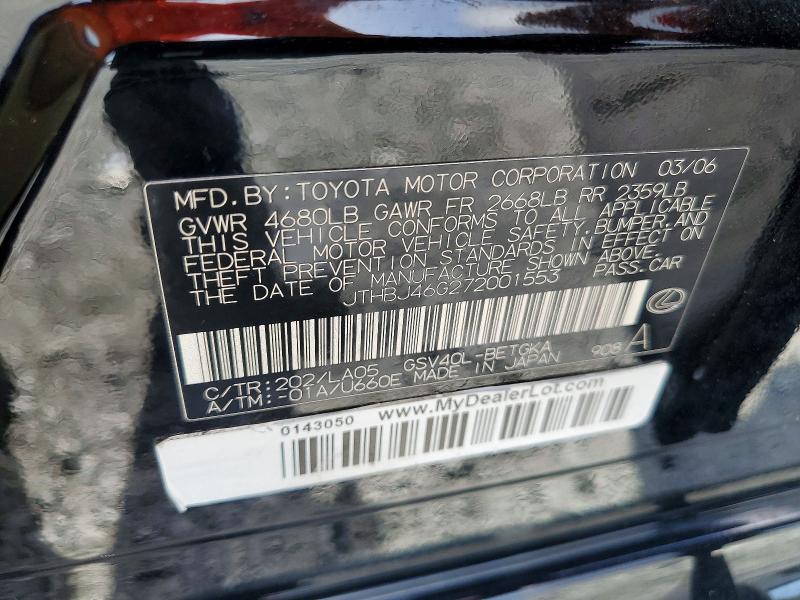 Продажа на аукционе авто 2007 Lexus Es, vin: JTHBJ46G272001553, номер лота: 60955786