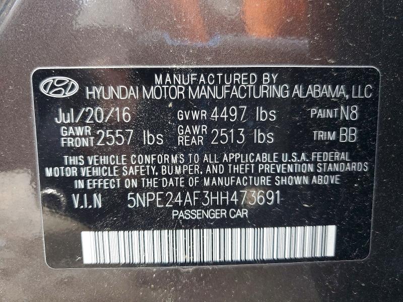 Продаж на аукціоні авто 2017 Hyundai Sonata, vin: 5NPE24AF3HH473691, номер лоту: 59618306