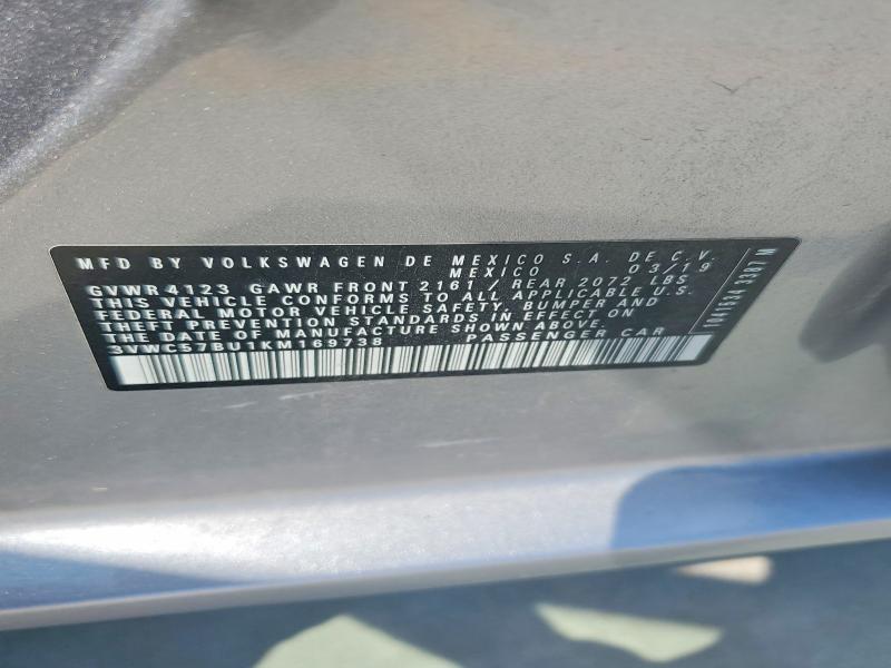 2019 Volkswagen Jetta მანქანა იყიდება აუქციონზე, vin: 3VWC57BU1KM169738, აუქციონის ნომერი: 59865476