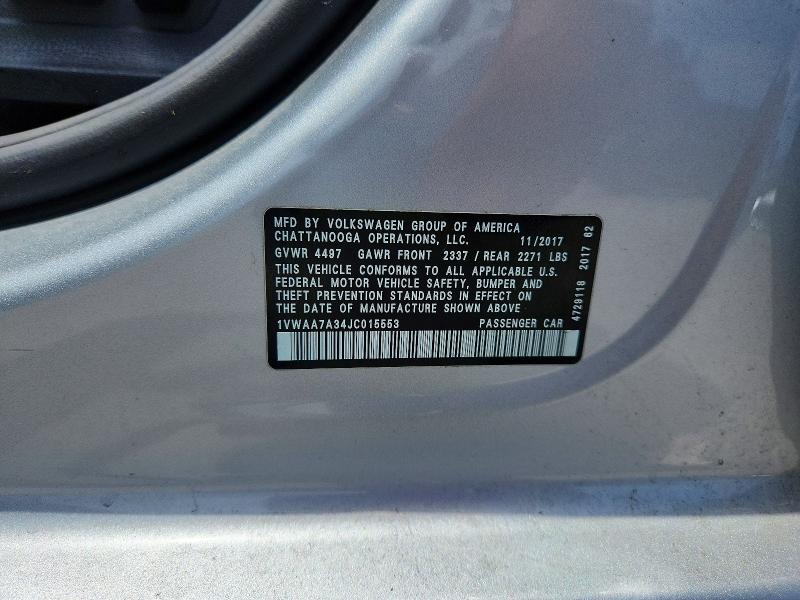 Aukcja sprzedaży 2018 Volkswagen Passat, vin: 1VWAA7A34JC015553, numer aukcji: 59395386