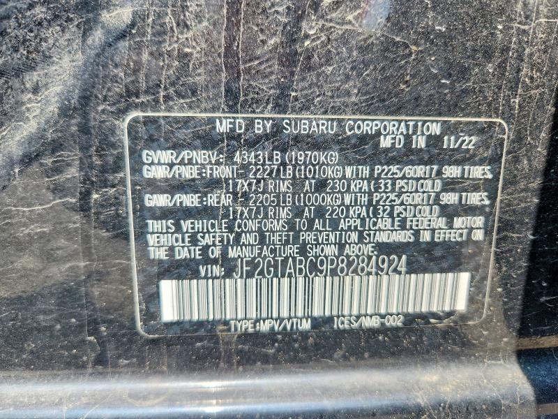 63244006 :رقم المزاد ، JF2GTABC9P8284924 vin ، 2023 Subaru Crosstrek مزاد بيع
