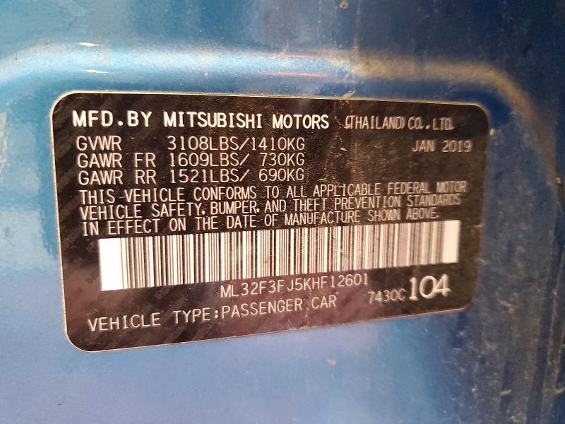 63192676 :رقم المزاد ، ML32F3FJ5KHF12601 vin ، 2019 Mitsubishi Mirage مزاد بيع