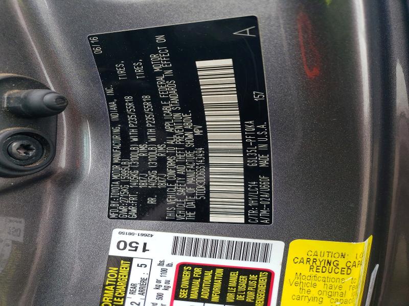 62468466 :رقم المزاد ، 5TDDK3DC6GS143494 vin ، 2016 Toyota Sienna مزاد بيع
